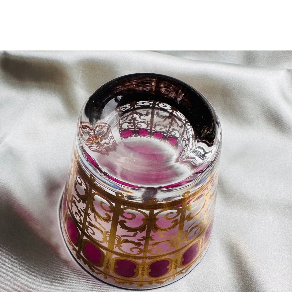 Culver Cranberry Scroll 22KT Gold Flared Rocks Whiskey Lowball Glasses 4 MCM - Picture 13 of 13